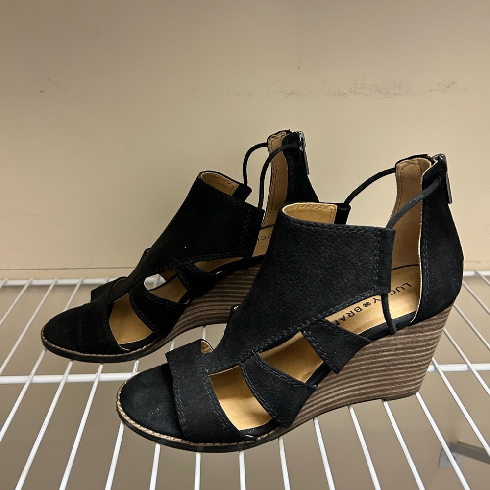 Lucky Brand Black Wedge Sandals